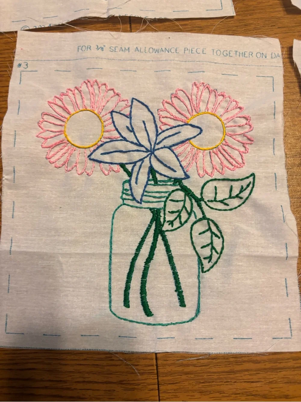 Hand Embroidered Quilt Floral Blocks 12ct